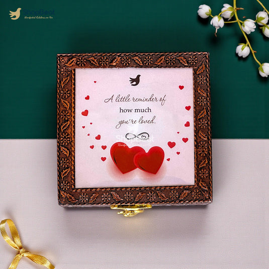 Handcrafted Wooden Jewellery Box with Copper Metal Finish, Oxidised Decorative Jewellery Organizer for Women, Elegant Gift Box for Valentine, Anniversary & Wedding (10 x 10 x 5 cm)