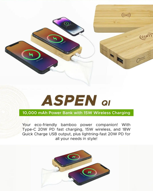 Wangari Aspen QI 10000mAh Power Bank with 15W Wireless Charger