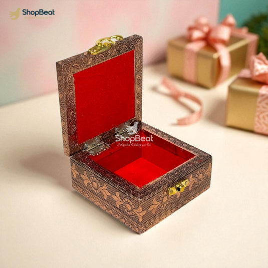 Copper Oxidised Blue Pichwai Design Multipurpose Box 4x4 – Pooja & Jewellery Storage