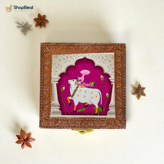Copper Oxidised White Pichwai Design Multipurpose Box 4x4 – Pooja & Jewellery Storage