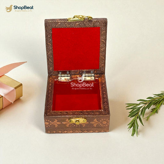 Copper Oxidised White Pichwai Design Multipurpose Box 4x4 – Pooja & Jewellery Storage