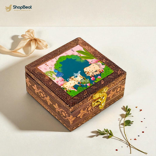 Copper Oxidised Pink Pichwai Design Multipurpose Box 4x4 – Pooja & Jewellery Storage