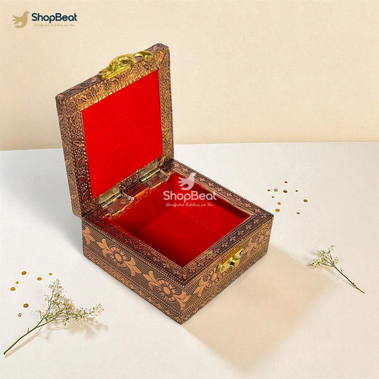 Copper Oxidised Pink Pichwai Design Multipurpose Box 4x4 – Pooja & Jewellery Storage
