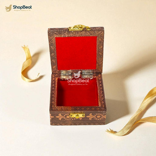 Copper Oxidised Pink Pichwai Design Multipurpose Box 4x4 – Pooja & Jewellery Storage