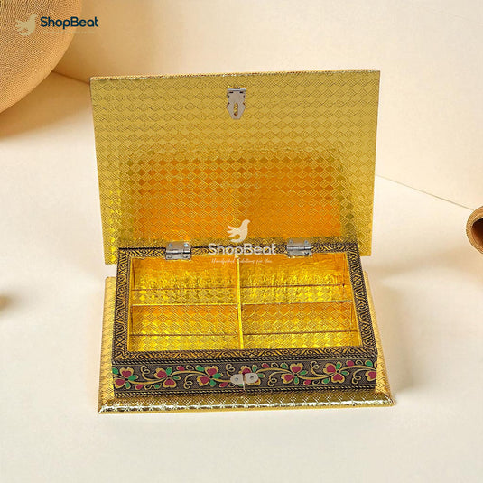 Golden Oxidised Elephant Design Dry Fruit Box 9x7 – Decorative Gift Box