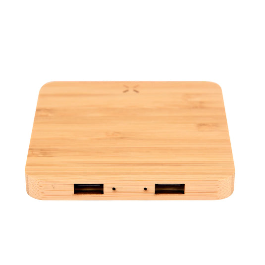 Wangari Pine 15W Square Bamboo Wireless Charger With USB Hub