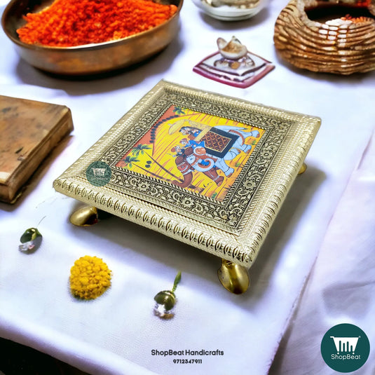 German Oxidised Elephant Pooja Chowki – Wooden Bajot 6x6 Inch