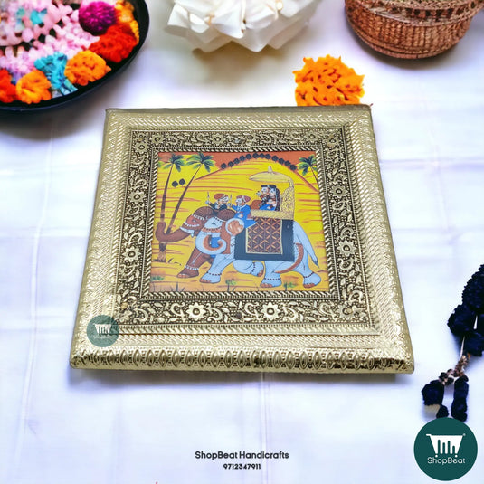 German Oxidised Elephant Pooja Chowki – Wooden Bajot 6x6 Inch