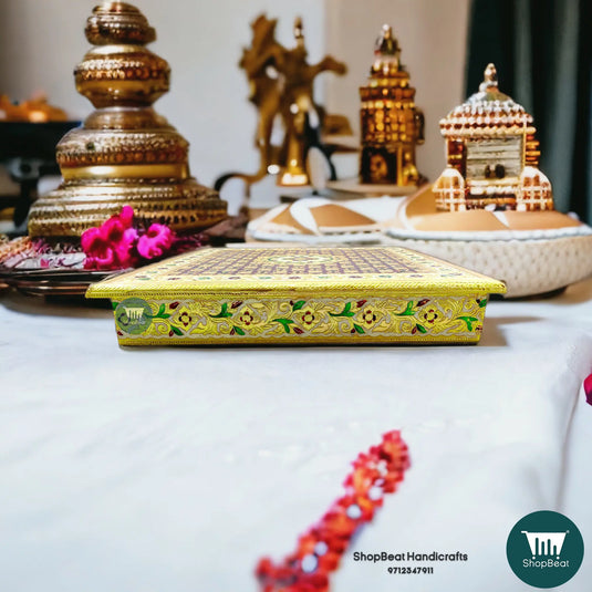 Golden Oxidised Meenakari Flower Pooja Chowki – Wooden 15x15 Inch