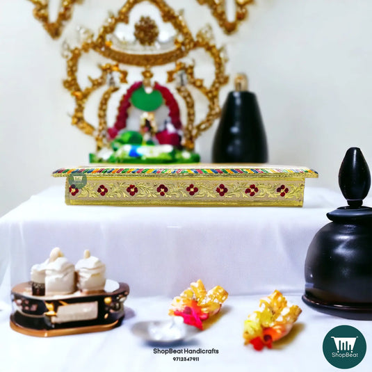 Meenakari Kalash Pooja Chowki – 15x15 Inch Handcrafted Wooden Bajot