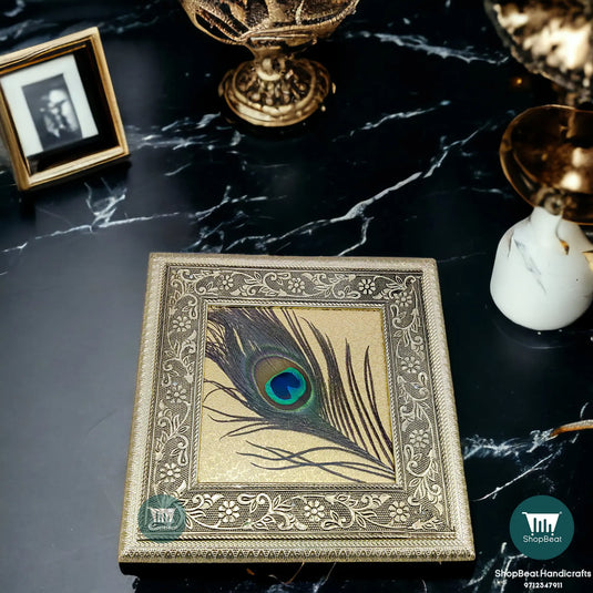 Silver Oxidised Wooden Dry Fruit Box – Peacock Feather 8x8 | ShopBeat