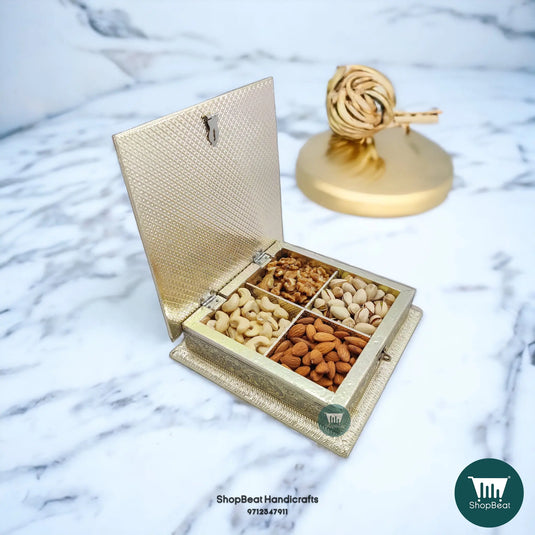 Silver Oxidised Wooden Dry Fruit Box – Peacock Feather 8x8 | ShopBeat