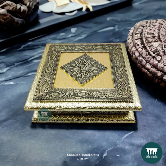 German Oxidised Wooden Dry Fruit Box – Single Flower 8x8 | ShopBeat