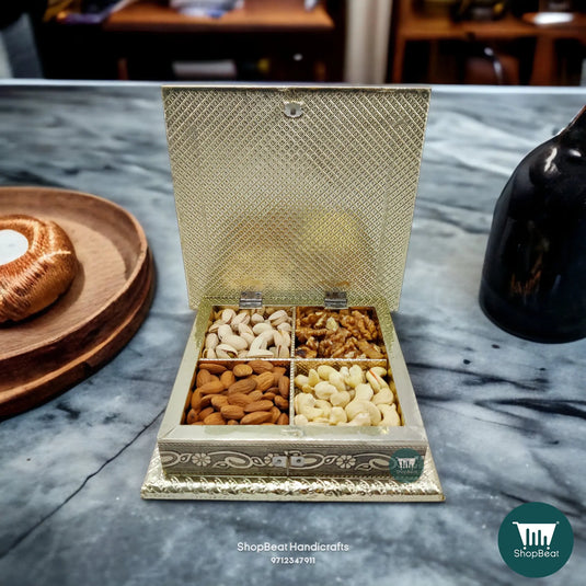 German Oxidised Wooden Dry Fruit Box – Single Flower 8x8 | ShopBeat