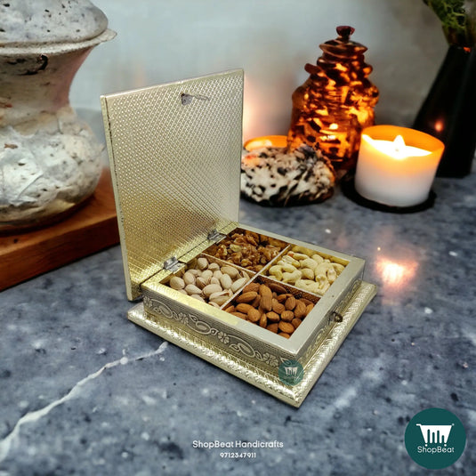 German Oxidised Wooden Dry Fruit Box – Single Flower 8x8 | ShopBeat