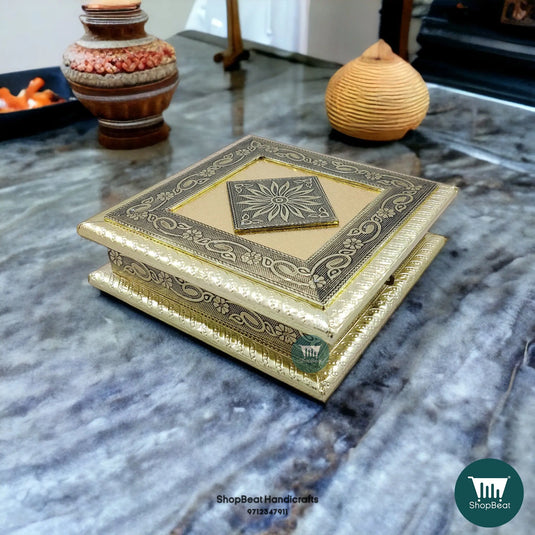 German Oxidised Wooden Dry Fruit Box – Single Flower 8x8 | ShopBeat