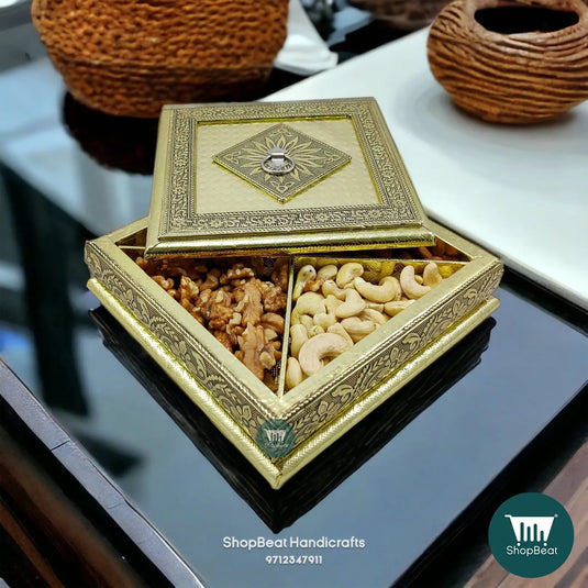 Golden Window Wooden Dry Fruit Box – Single Flower 8x8 Return Gift | ShopBeat
