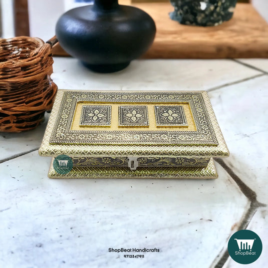 German Oxidised Wooden Dry Fruit Box – Trio Flower 9x5 Festival Gift | ShopBeat