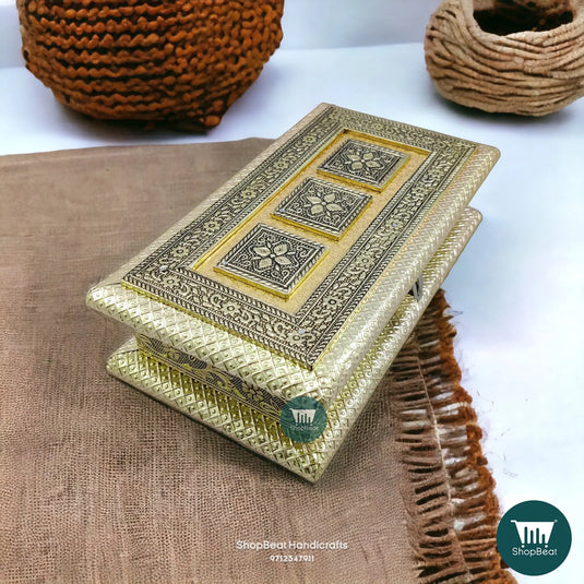 German Oxidised Wooden Dry Fruit Box – Trio Flower 9x5 Festival Gift | ShopBeat