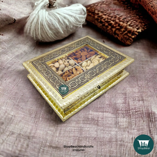 German Oxidised Wooden Dry Fruit Box – Acrylic Window 9x7 Handcrafted | ShopBeat