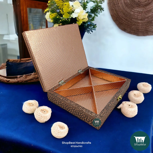 Copper Oxidised Wooden Dry Fruit Box – Embossed Elephant 9x7 Ethnic Gift | ShopBeat