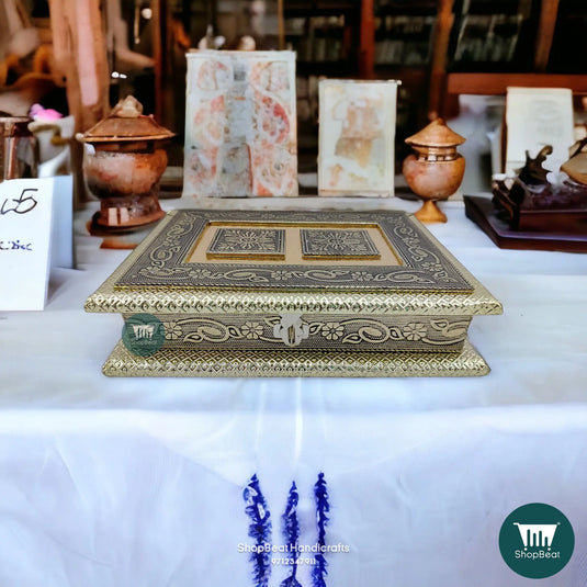 German Oxidised Wooden Dry Fruit Box – Double Flower 9x7 Festive Gift | ShopBeat