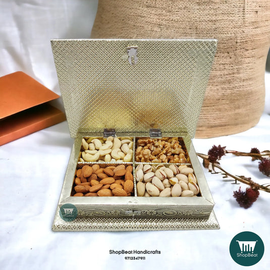 German Oxidised Wooden Dry Fruit Box – Double Flower 9x7 Festive Gift | ShopBeat