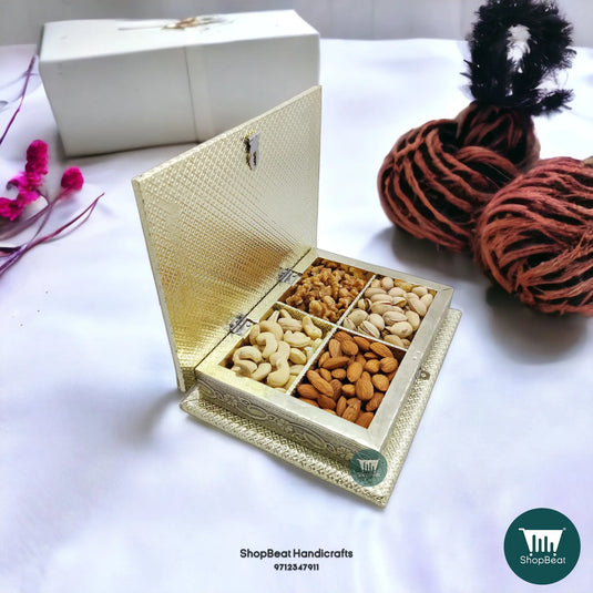 German Oxidised Wooden Dry Fruit Box – Double Flower 9x7 Festive Gift | ShopBeat