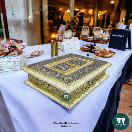 German Oxidised Wooden Dry Fruit Box – Double Flower 9x7 Festive Gift | ShopBeat