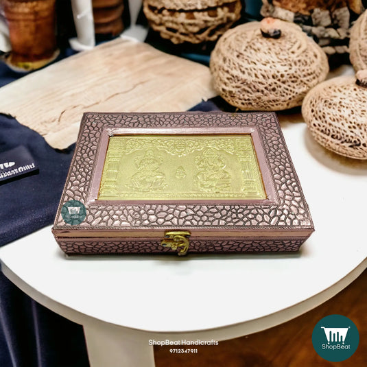 Copper Oxidised Wooden Dry Fruit Box – Lakshmi Ganesh 10x7 Diwali Gift | ShopBeat