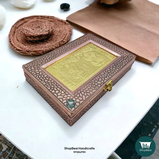 Copper Oxidised Wooden Dry Fruit Box – Lakshmi Ganesh 10x7 Diwali Gift | ShopBeat