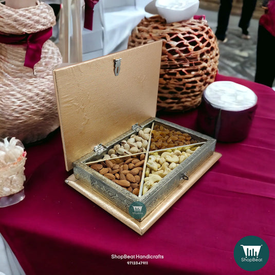 German Oxidised Wooden Dry Fruit Box – Lakshmi Ganesh 10x7 Return Gift | ShopBeat