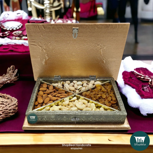 German Oxidised Wooden Dry Fruit Box – Lakshmi Ganesh 10x7 Return Gift | ShopBeat