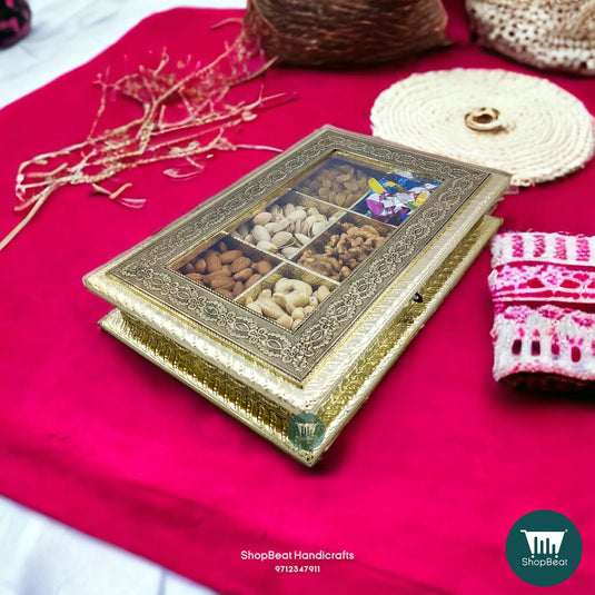 German Oxidised Wooden Dry Fruit Box – Acrylic Window-2 12x8 Return Gift | ShopBeat