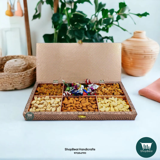 Copper Oxidised Wooden Dry Fruit Box – Double Elephant 15x7 Cultural Gift | ShopBeat