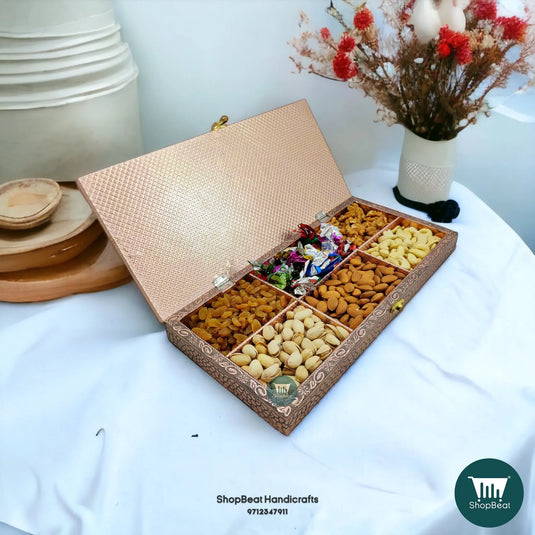 Copper Oxidised Wooden Dry Fruit Box – Double Elephant 15x7 Cultural Gift | ShopBeat
