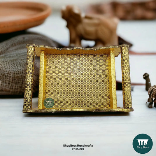 Golden Oxidised Dry Fruit Tray with 4 Glass Jars – Elephant Design | ShopBeat