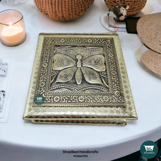 German Oxidised Wooden Dry Fruit Box – Butterfly Design 6x6 Gift | ShopBeat