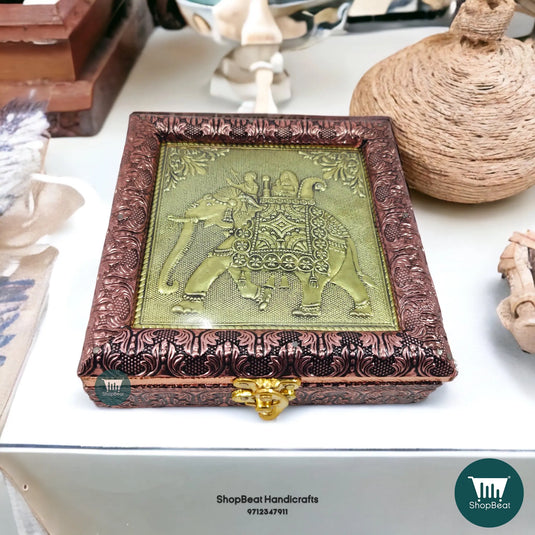 Copper-Golden Oxidised Wooden Dry Fruit Box 6x6 – Gift Box | ShopBeat