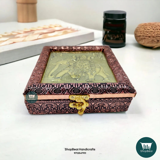 Copper-Golden Oxidised Wooden Dry Fruit Box 6x6 – Gift Box | ShopBeat