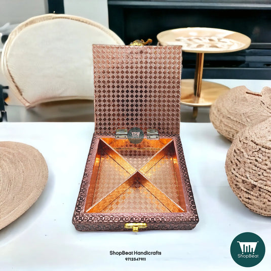 Copper-Golden Oxidised Wooden Dry Fruit Box 6x6 – Gift Box | ShopBeat