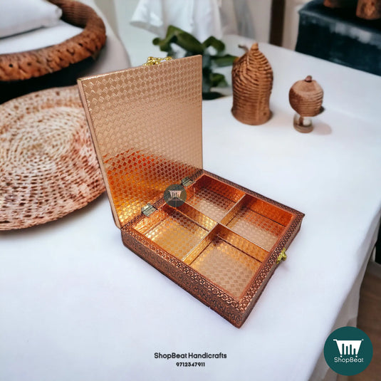 Copper Oxidised Wooden Dry Fruit Box – Double Peacock 8x8 Gift | ShopBeat