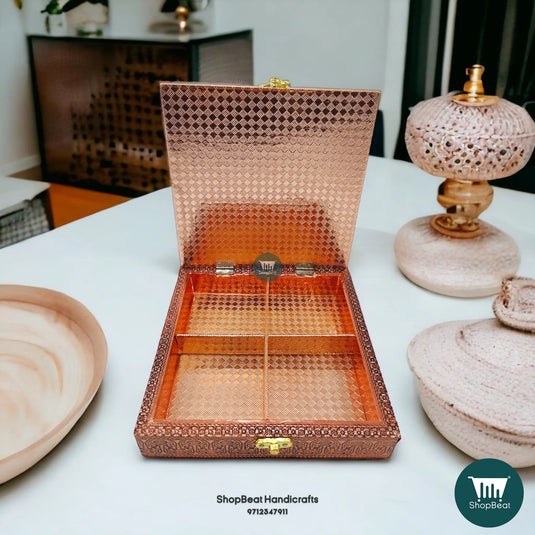 Copper Oxidised Wooden Dry Fruit Box – Double Peacock 8x8 Gift | ShopBeat