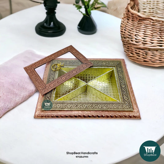 Copper Oxidised Wooden Dry Fruit Box – Acrylic Chowki 9x7 Gift | ShopBeat