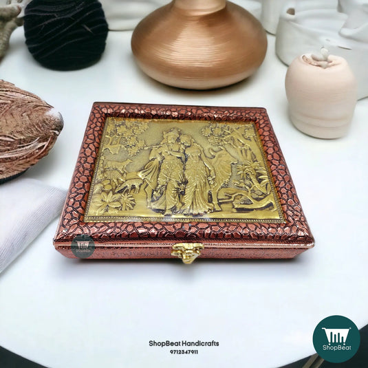 Premium Copper Oxidised Dry Fruit Box – Radhe Krishna 9x7 Gift | ShopBeat