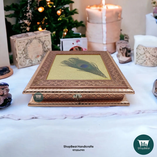 Copper Oxidised Wooden Dry Fruit Box – Radhe Design 10x10 Gift | ShopBeat