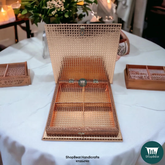 Copper Oxidised Wooden Dry Fruit Box – Radhe Design 10x10 Gift | ShopBeat