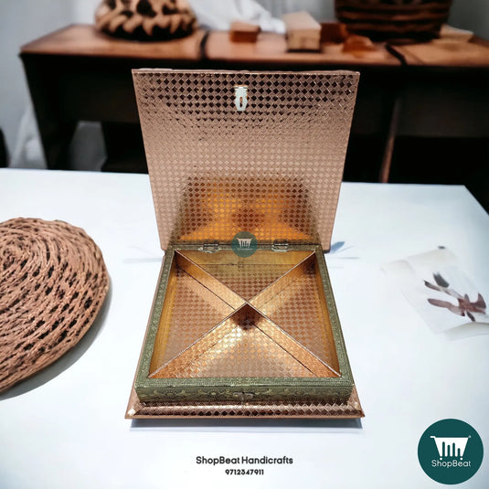 Copper-Golden White Oxidised Wooden Dry Fruit Box 10x10 – Gift Box | ShopBeat