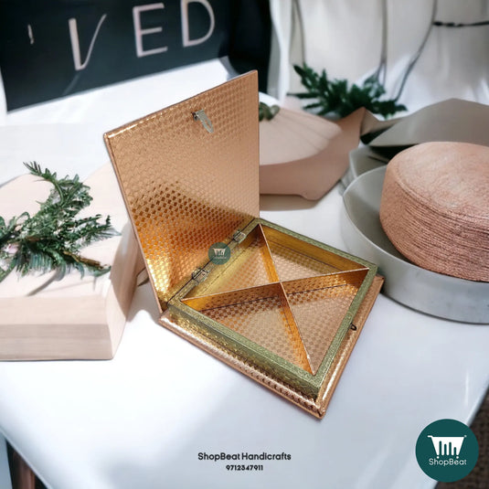 Copper-Golden White Oxidised Wooden Dry Fruit Box 10x10 – Gift Box | ShopBeat