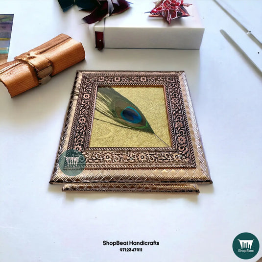 Copper Oxidised Dry Fruit Box – Peacock Feather Design 6x6 | ShopBeat
